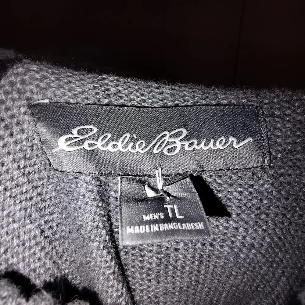 Eddie Bauer Mens Grey Striped Quarter Zip Pullover Sweater Size L Bag 3 - Picture 4 of 4